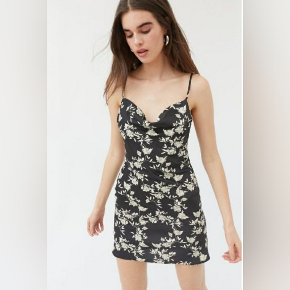 Urban Outfitters Mallory Cowl Neck Satin Slip Dress